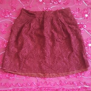 maroon j.crew lace mini skirt